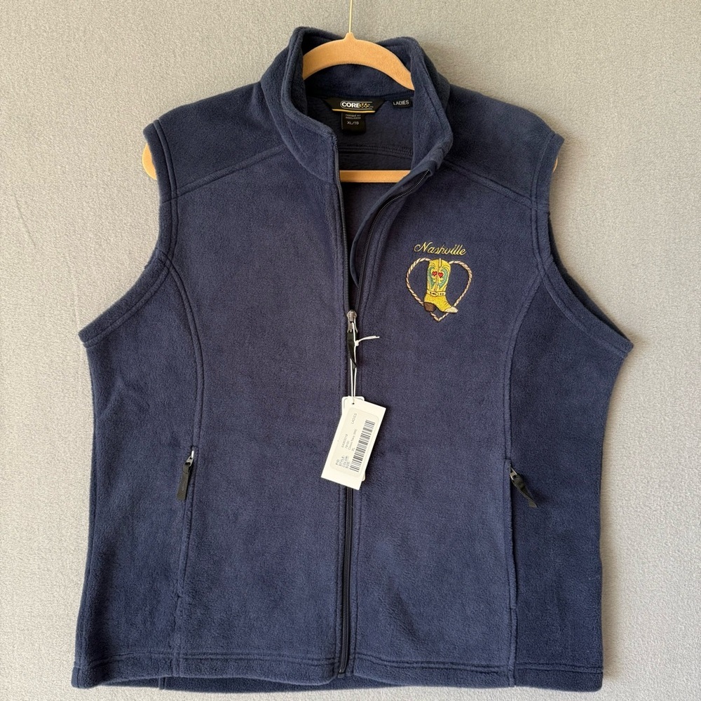 Nashville NWT Core365 Navy Blue Fleece Zip Vest‎ Western boot Embroidery XL